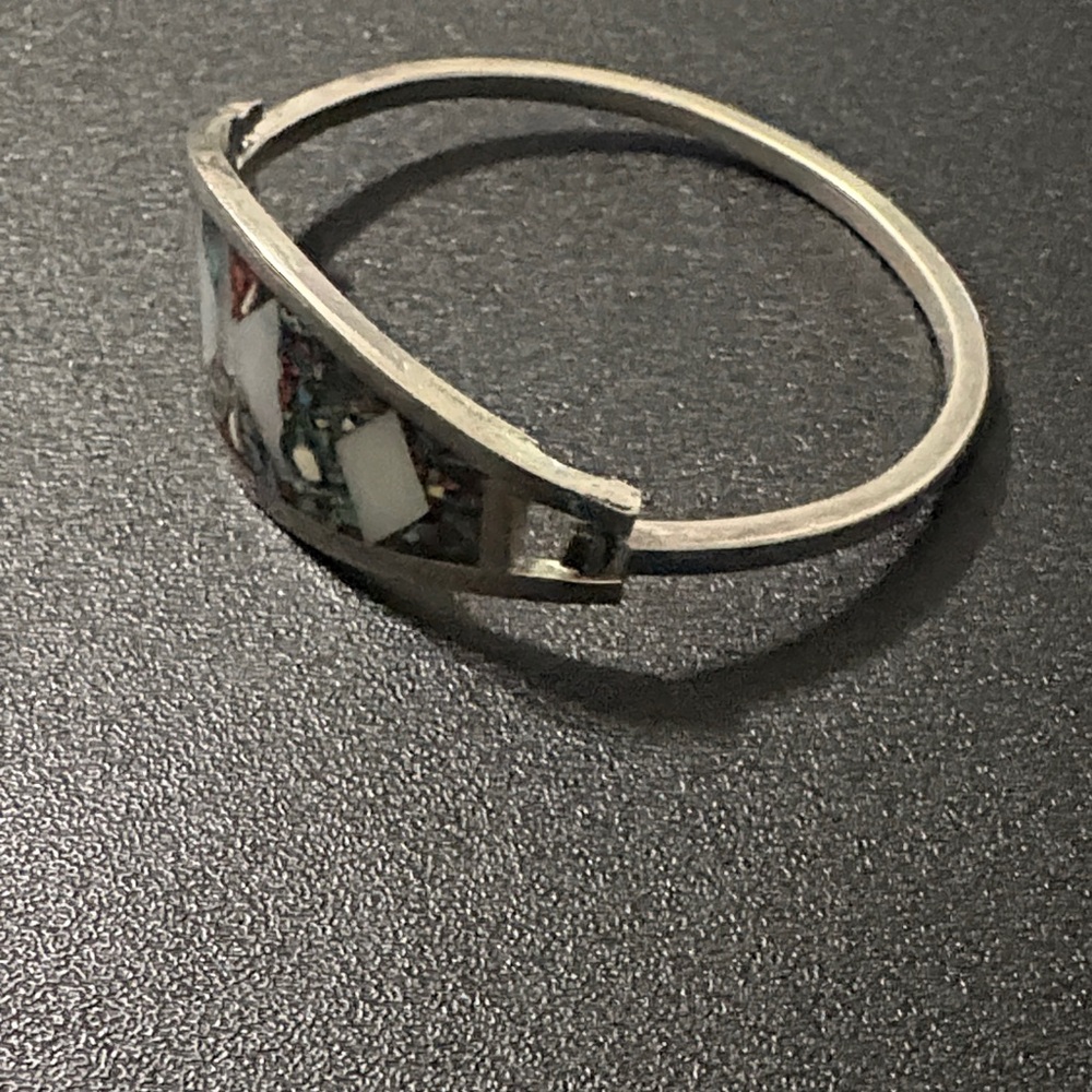 Silver and Multicolor Inlay Bangle - Picture 6 of 7